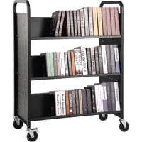 Vevor Book Cart  330 Lbs Library Cart  39.4"" X 20.1"" X 49.2"" Rolling Book Cart  Double Sided W-Shaped Sloped Shelves With 4-Inch Lockable Wheels For Home Shelves Office School  Book Truck In Black