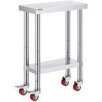 Vevor Stainless Steel Work Table With Wheels 24 X 12 X 32 Inch Prep Table With 4 Casters Heavy Duty Work Table For Commercial Kitchen Restaurant Business