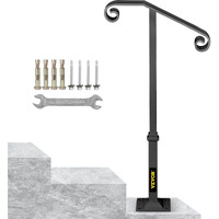 Vevor Handrails For Outdoor Steps  Fit 1 Or 2 Steps Outdoor Stair Railing  Single Post Wrought Iron Handrail  Gray Transitional Porch Railings For Concrete Steps Or Wooden Stairs With Base