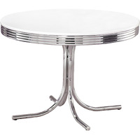 Coaster Home Furnishings Retro 1950S Soda Fountain Diner Round Dining Room Table White Laminate Top Sturdy Steel Chrome Base 2388