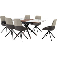 Alora Maverick 7 Piece Extendable Dining Set With Two-Tone Gray Fabric Chairs