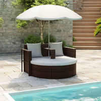 Vidaxl Patio Bed With Parasol Brown Poly Rattan