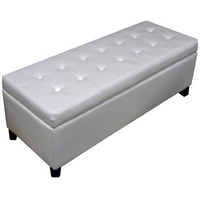 Many White Tuffed Storage Bench