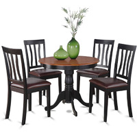 East West Furniture Antique 5 Piece Dining Set For 4 Includes A Round Kitchen Table With Pedestal And 4 Faux Leather Upholstered Dinette Chairs  36X36 Inch  Anti5-Blk-Lc