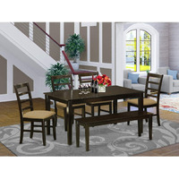 East West Furniture Capf6-Cap-C 6 Piece Set Contains A Rectangle Kitchen Table And 4 Linen Fabric Dining Chairs With A Bench  36X60 Inch  Cappuccino