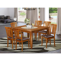 East West Furniture Pfav7-Sbr-Lc 7 Piece Dining Table Set Consist Of A Square Dining Room Table With Butterfly Leaf And 6 Faux Leather Upholstered Chairs  54X54 Inch  Saddle Brown