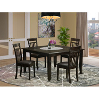 East West Furniture Pfca5-Cap-Lc 5 Piece Dining Room Furniture Set Includes A Square Wooden Table With Butterfly Leaf And 4 Faux Leather Kitchen Dining Chairs  54X54 Inch  Cappuccino