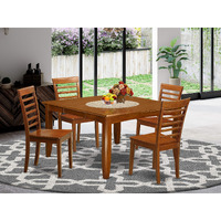 East West Furniture Pfml5-Sbr-W 5 Piece Dining Table Set For 4 Includes A Square Kitchen Table With Butterfly Leaf And 4 Dining Room Chairs  54X54 Inch  Saddle Brown