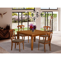East West Furniture Pfna5-Sbr-C 5 Piece Dining Room Furniture Set Includes A Square Kitchen Table With Butterfly Leaf And 4 Linen Fabric Upholstered Chairs  54X54 Inch  Saddle Brown