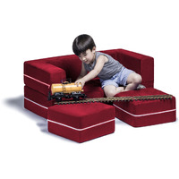 Jaxx Zipline Modular Kids Loveseat & Ottomans  Cherry