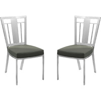 Armen Living Cleo Contemporary Dining Chair In Gray And Stainless Steel - Set Of 2