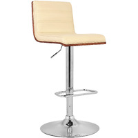 Armen Living Aubrey Barstool Chrome Base Finish With Cream Faux Leather And Walnut Back