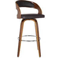 Armen Living Shelly 30"" Bar Height Barstool In Walnut Wood Finish With Brown Pu
