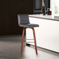 Armen Living Vienna 30"" Bar Height Barstool In Walnut Wood Finish With Grey Faux Leather