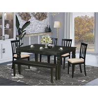 East West Furniture Wean6D-Blk-C 6 Piece Set Contains A Rectangle Dining Table With Butterfly Leaf And 4 Linen Fabric Upholstered Chairs With A Bench  42X60 Inch