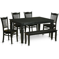 East West Furniture Wegr6D-Blk-W 6 Piece Kitchen Table Set Contains A Rectangle Dining Table With Butterfly Leaf And 4 Dining Chairs With A Bench  42X60 Inch  Black