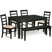 East West Furniture Wepf6D-Blk-C 6 Piece Set Contains A Rectangle Dining Table With Butterfly Leaf And 4 Linen Fabric Upholstered Chairs With A Bench  42X60 Inch  Black