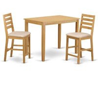 Yacf3-Oak-C 3 Pc Counter Height Set - Counter Height Table And 2 Dinette Chairs.