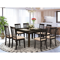 East West Furniture Pfan9-Cap-C 9 Piece Modern Dining Table Set Includes A Square Wooden Table With Butterfly Leaf And 8 Linen Fabric Dining Room Chairs  54X54 Inch  Cappuccino