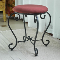 Round Iron Vanity Stool With Cushion -Red Wine