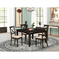 East West Furniture Pfbo5-Cap-C 5 Piece Dinette Set For 4 Includes A Square Dining Room Table With Butterfly Leaf And 4 Linen Fabric Upholstered Dining Chairs  54X54 Inch  Cappuccino