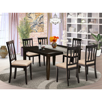 East West Furniture Pfan7-Cap-C 7 Piece Dining Room Table Set Consist Of A Square Wooden Table With Butterfly Leaf And 6 Linen Fabric Kitchen Dining Chairs  54X54 Inch  Cappuccino