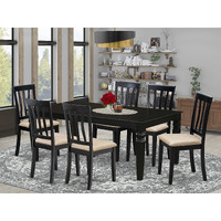 East West Furniture Lgan7-Blk-C 7 Piece Kitchen Set Consist Of A Rectangle Table With Butterfly Leaf And 6 Linen Fabric Dining Room Chairs  42X84 Inch