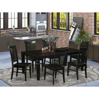 East West Furniture Lgwe7-Blk-W Logan 7 Piece Set Consist Of A Rectangle Dining Room Table With Butterfly Leaf And 6 Wood Seat Chairs  42X84 Inch