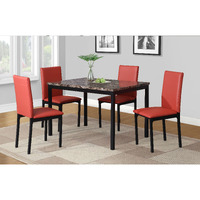 Citico 5-Piece Metal Dinette Set With Laminated Faux Marble Top  Red