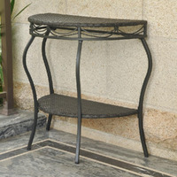 Valencia Resin Wicker/Steel Two Tier Half Moon Wall Table -Black