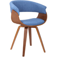 Armen Living Summer Mid-Century Chair In Blue Fabric With Walnut Wood Finish