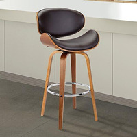 Armen Living Solvang 26"" Mid-Century Swivel Counter Height Barstool In Brown Faux Leather With Walnut Wood