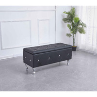 Black Tufted Hard Woodstorage Bench