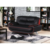 40"" Sleek Black Leather Loveseat