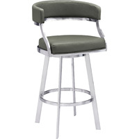 Saturn Contemporary 26"" Counter Height Barstool In Brushed Stainless Steel Finish And Grey Faux Leather