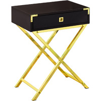 12"" X 18.25"" X 24"" Cappuccino Finish And Gold Metal Accent Table
