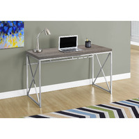 29.75"" Dark Taupe Particle Board And Chrome Metal Computer Desk