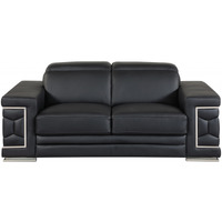 71"" Sturdy Black Leather Loveseat