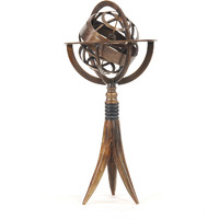 5.5"" X 5.5"" X 12"" Brass Armillary On Horn Stand