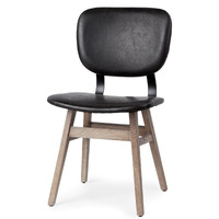 Black Faux Leather Wrap Brown Solid Wood With Iron Base Dining Chair