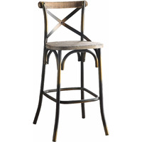 43"" High Back Antiqued Copper And Oak Finish Bar Chair