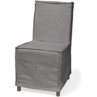 Grey Fabric Slip Cover With Brown Wooden Base Dining Chair