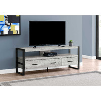 21.75"" Grey Particle Board Hollow Core & Black Metal Tv Stand With 3 Drawers
