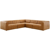 Modway Bartlett Channel Tufted Vegan Leather  5-Piece L-Shape  Tan