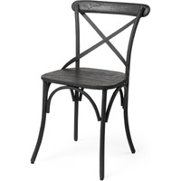 Black Solid Wood Seat With Black Iron Frame Dining Chair