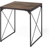 Medium Brown Wood Side Table With Square Top And Iron Cross Braced