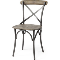 Brown Solid Wood Seat With Grey Iron Frame Dining Chair