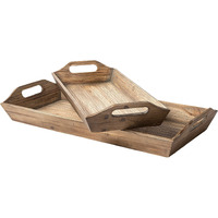 Set Of 2 Natural Brown Wood With Grains And Knots Highlight Trays
