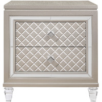 Champagne Toned Nightstand With Tapered Acrylic Legs And 2 Drawers