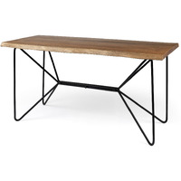 Medium Brown Live Edge Acacia Wood Finish Office Desk With Black Matte Butterfly Wing Shaped Base